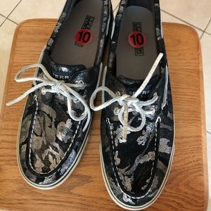Sperry Black and Silver Patterned Shoes